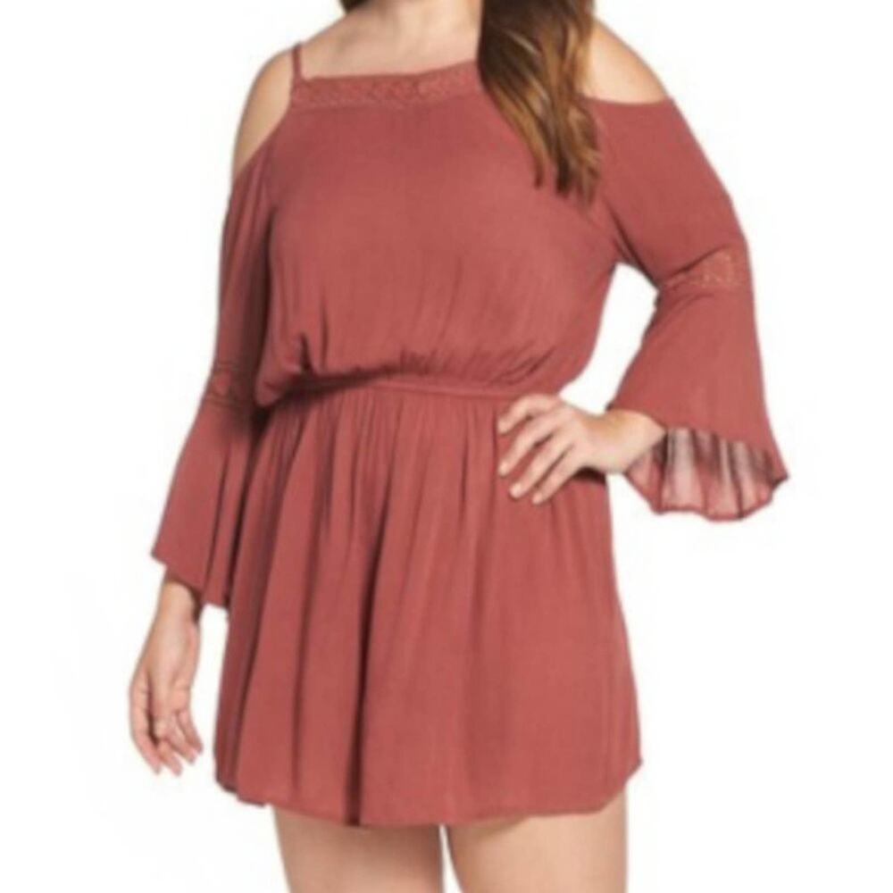 Glamorous Curve Romper Rust Color Size 18W Cold Shoulder Floral Lace Accents